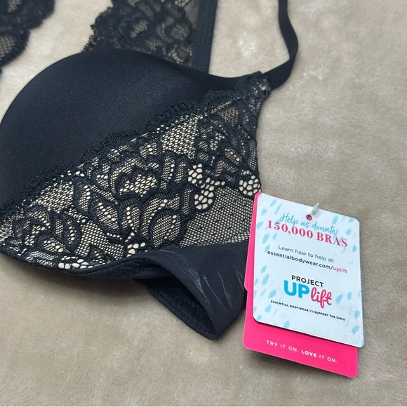 Essential Bodywear Piper Ultimate Push Up Plunge Bra #8518 Black Beige 36A - Picture 2 of 10